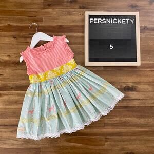 Persnickety Bo Peep Kassidy Tunic Top Deer Pink Yellow Blue Mixed Print Lace 5